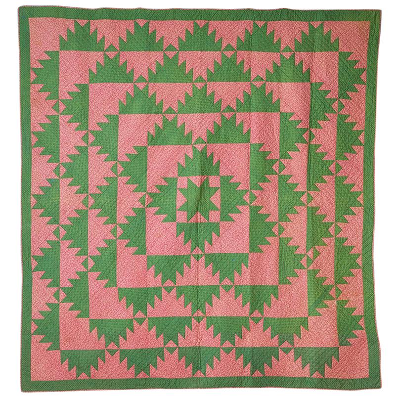 Antique Patchwork Center Star "Delectable Mountains" Quilt, USA, 1850s For Sale