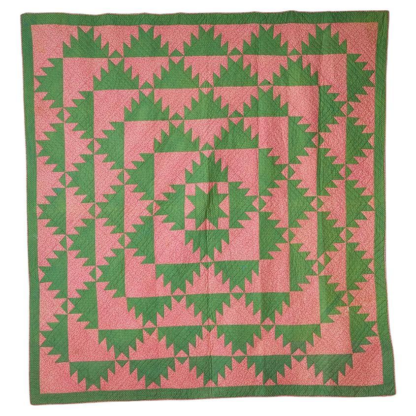 Antique Patchwork "Center Star Delectable Mountains" Quilt, USA, 1850s For Sale