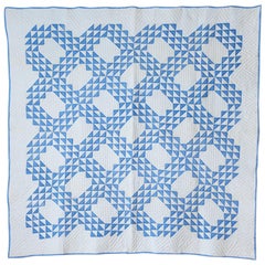 Antique Patchwork "Lancaster Ocean Waves" Quilt in Blue and White, USA, 1890s