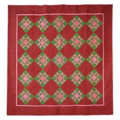 Antique Patchwork "Ohio Star" Quilt in Red Colors, USA, 1880s