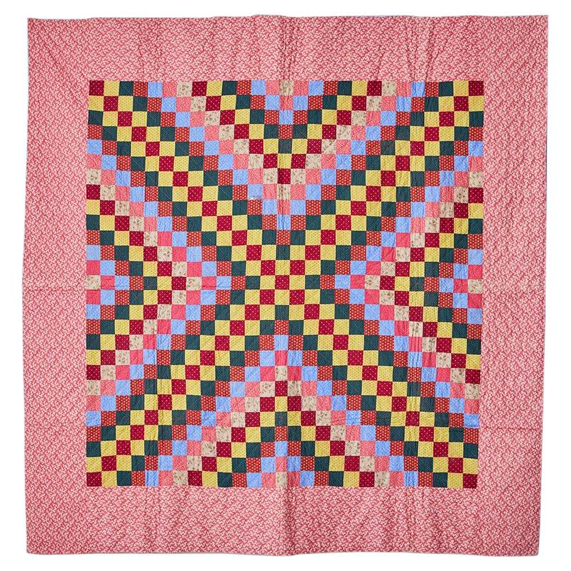 Antique Handmade Patchwork “Joseph’s Coat Variation” Quilt in Red, USA