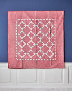 Antique Patchwork Quilt "Le Moyne Stars" in Dark Pink and White, USA, 1880s
