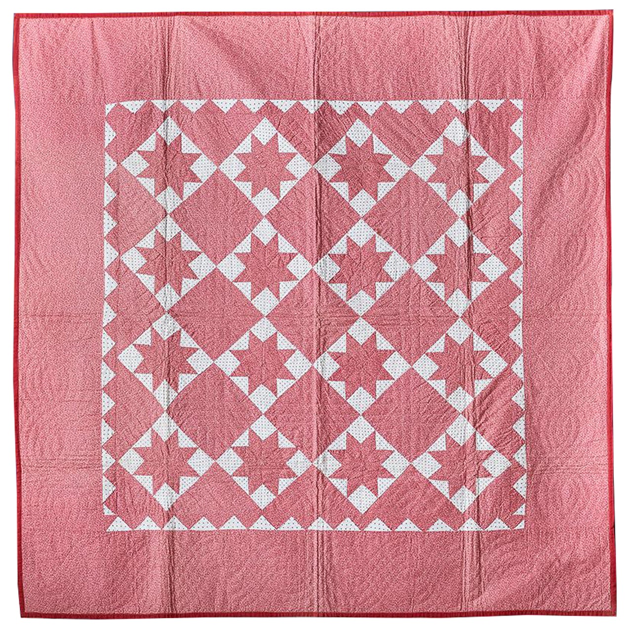 Antique Patchwork Quilt "Le Moyne Stars" in Dark Pink and White, USA, 1880
s For Sale