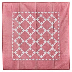 Used Patchwork Quilt "Le Moyne Stars" in Dark Pink and White, USA, 1880s
