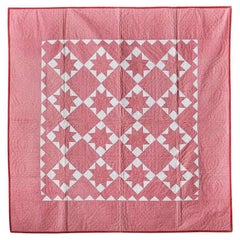 Courtepointe patchwork ancienne « Le Moyne Stars » en rose foncé et blanc, États-Unis, années 1880