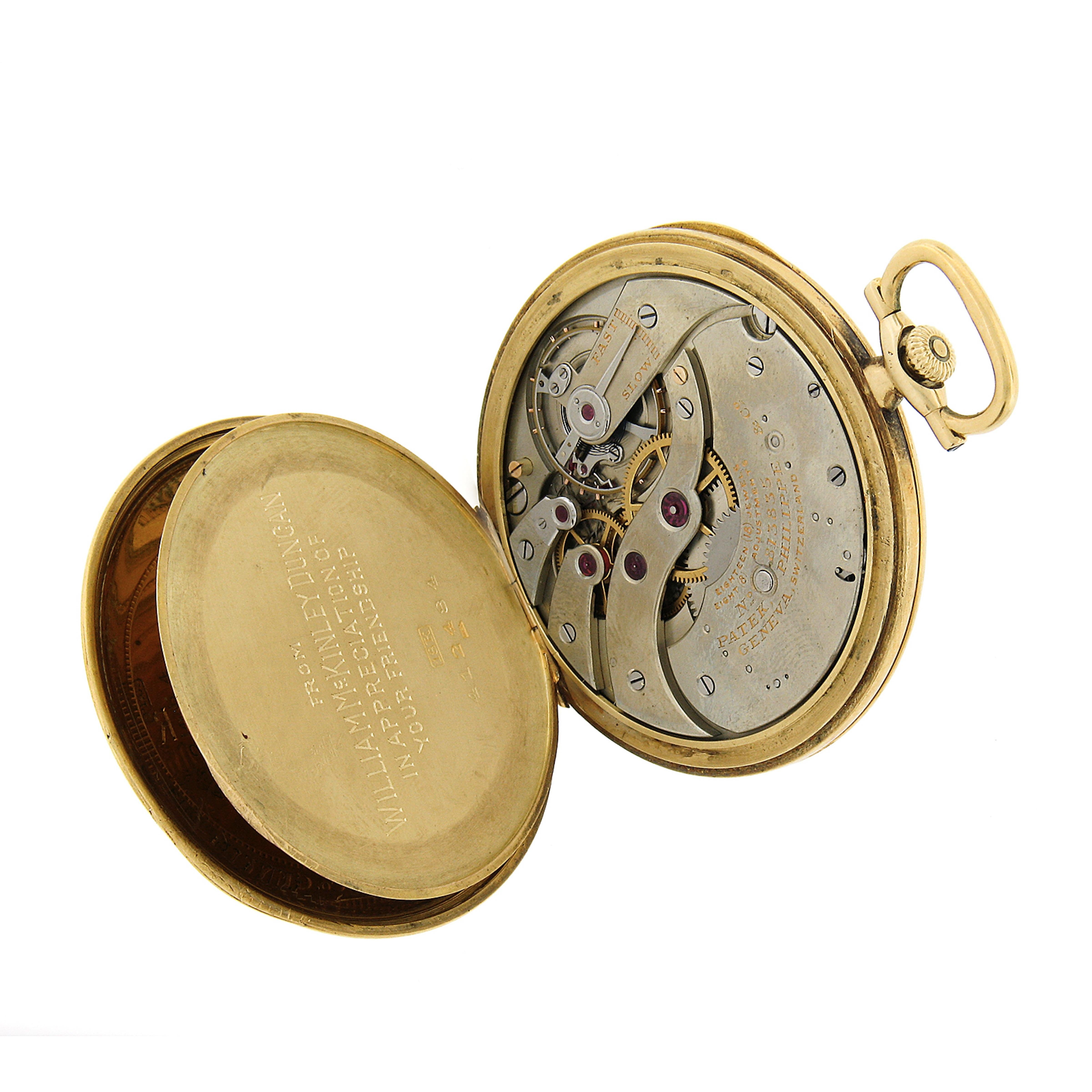 Art Deco Antique Patek Philippe 18k Yellow Gold Open Face 18j Swiss Pocket Watch