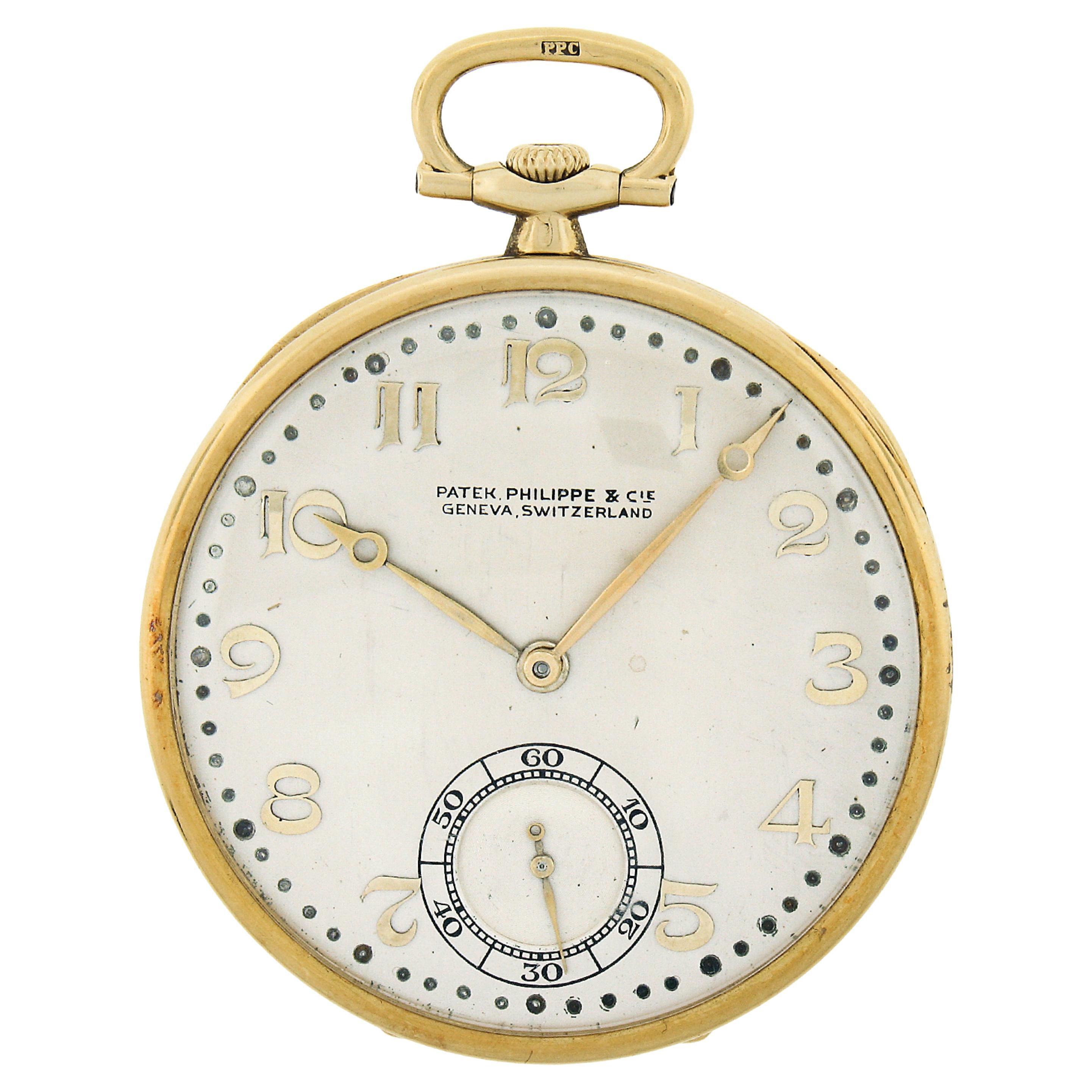 Antique Patek Philippe 18k Yellow Gold Open Face 18j Swiss Pocket Watch