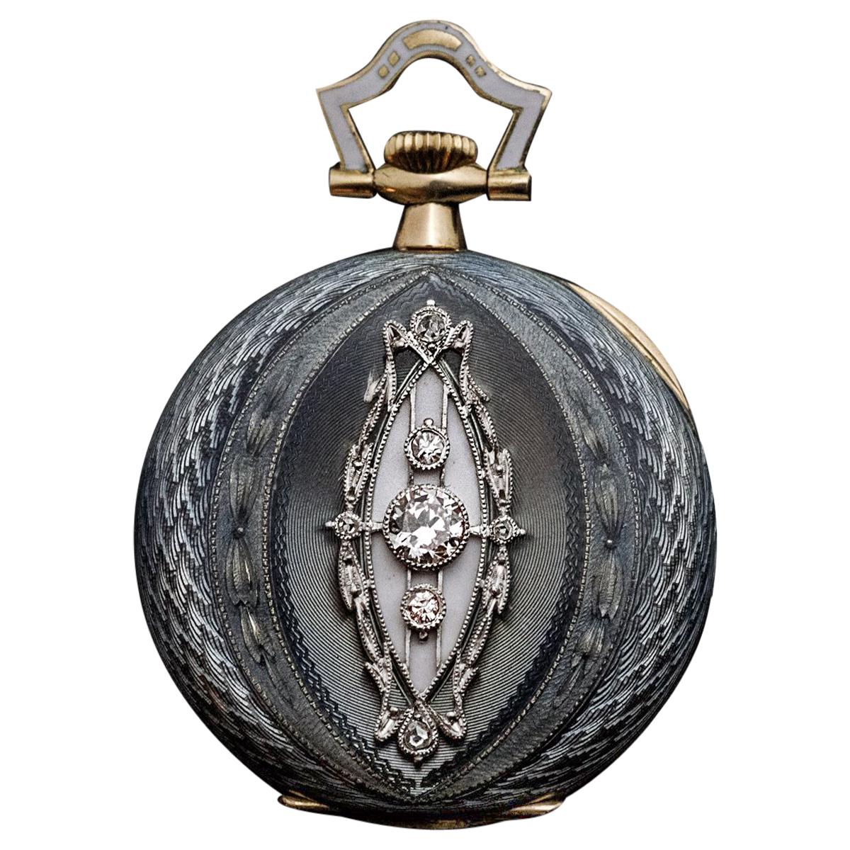 Antique Patek Philippe Ladies Platinum Gold Diamond Enamel Pendant Watch