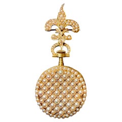Antique Patek Philippe Pearl And Diamond Ladies Pendant Watch In 18K Gold