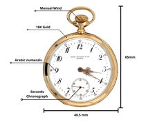 Antique Patek Philippe Pocket Watch with Arabic Numerals in 18k Gold