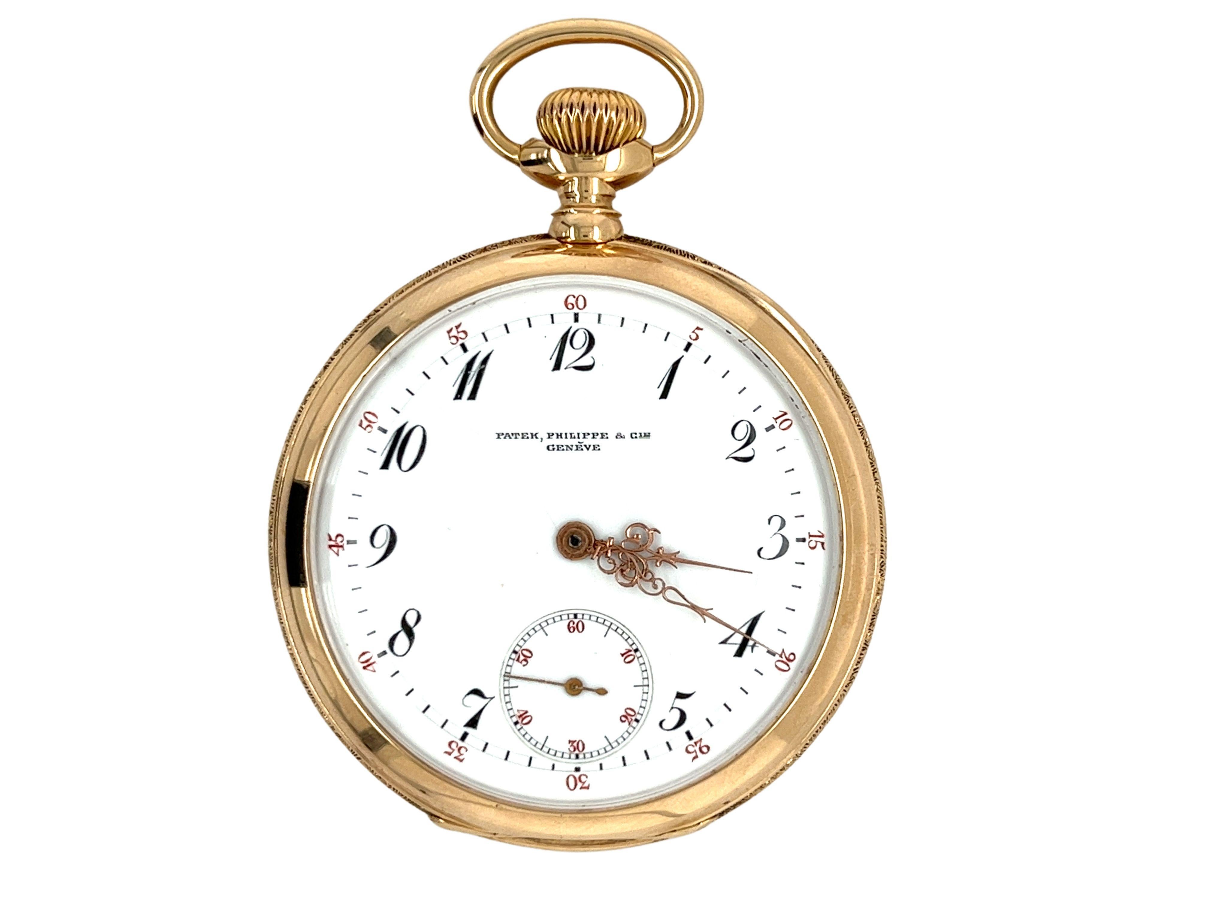 Art Deco Antique Patek Philippe Pocket Watch with Arabic Numerals in 18k Gold For Sale