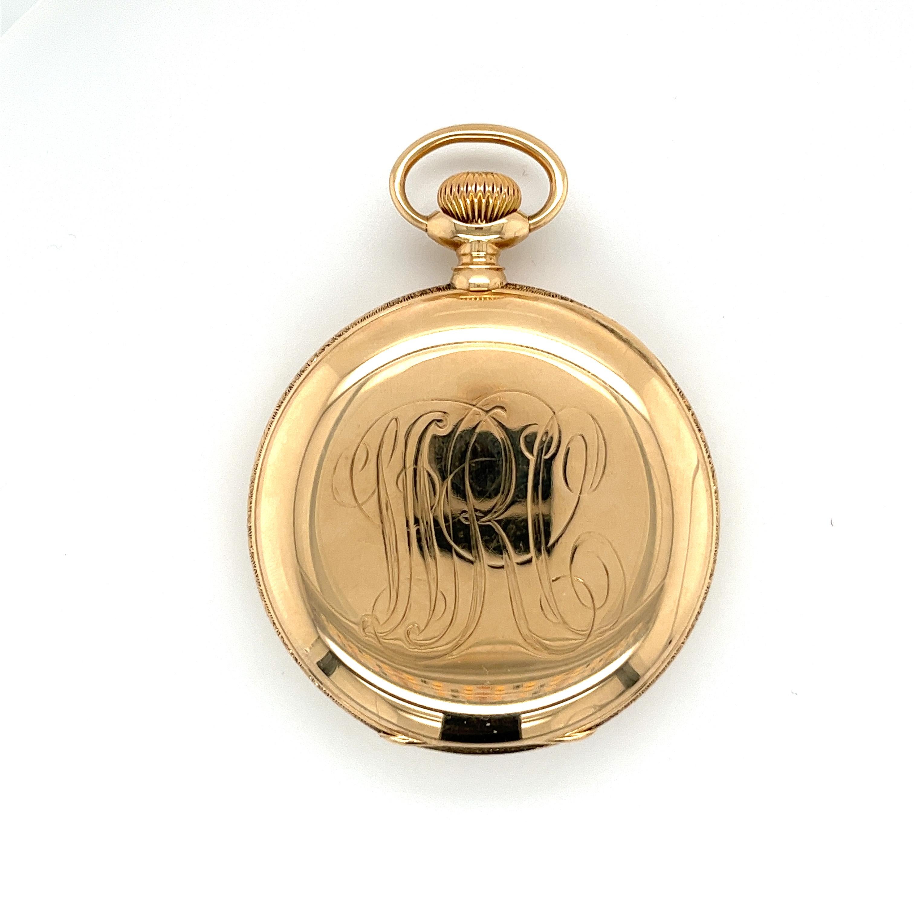 Men's Antique Patek Philippe Pocket Watch with Arabic Numerals in 18k Gold For Sale