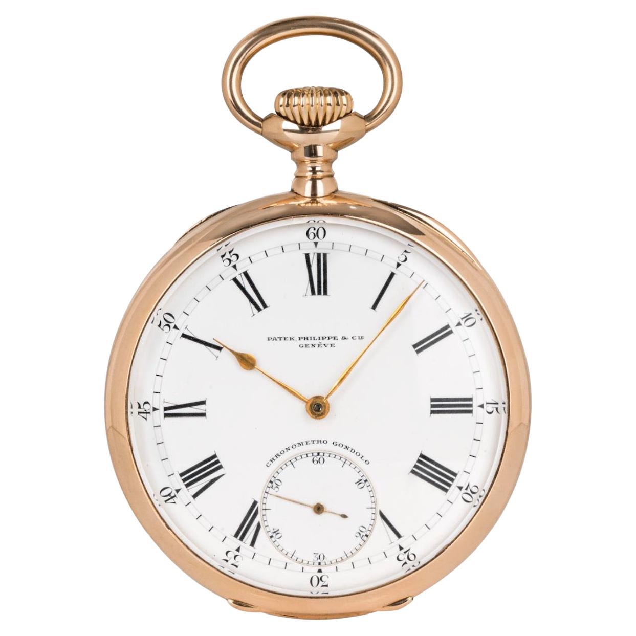 Antique Patek Philippe Rose Gold Gondolo Keyless Lever Open Face Pocket Watch