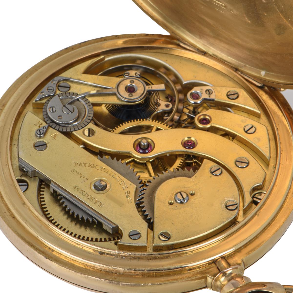 Men's Antique Patek Philippe Rose Gold Keyless Lever Full Hunter Pocket Watch C1891 For Sale
