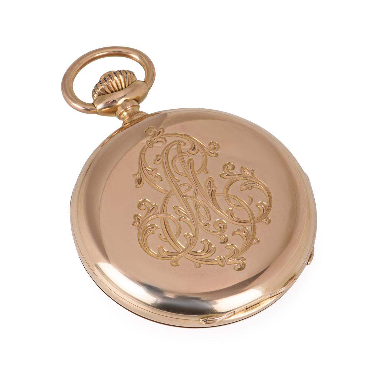 Antique Patek Philippe Rose Gold Keyless Lever Full Hunter Pocket Watch C1891 For Sale 1
