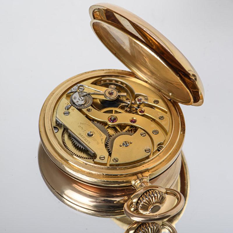 Antique Patek Philippe Rose Gold Keyless Lever Full Hunter Pocket Watch C1891 For Sale 5
