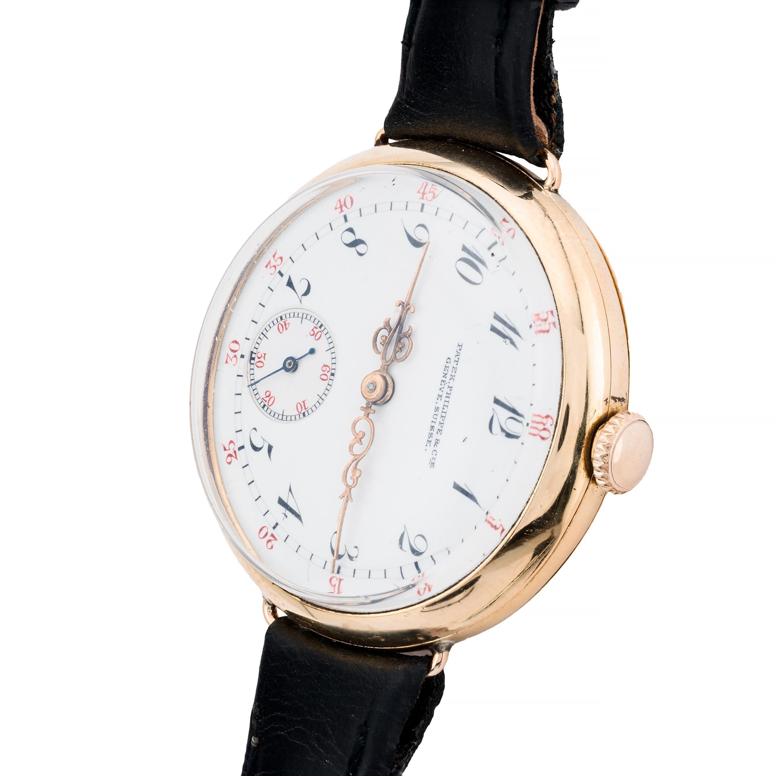 Antique Patek Philippe Wrist Watch Circa 1911 in 18 Karat Yellow Gold In Excellent Condition In Boston, MA