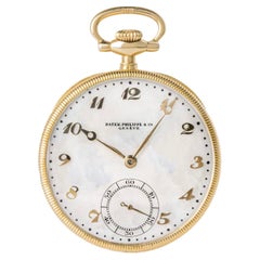 Antique Patek Philippe Yellow Gold Mother of Pearl Dial Keyless Lever Openface