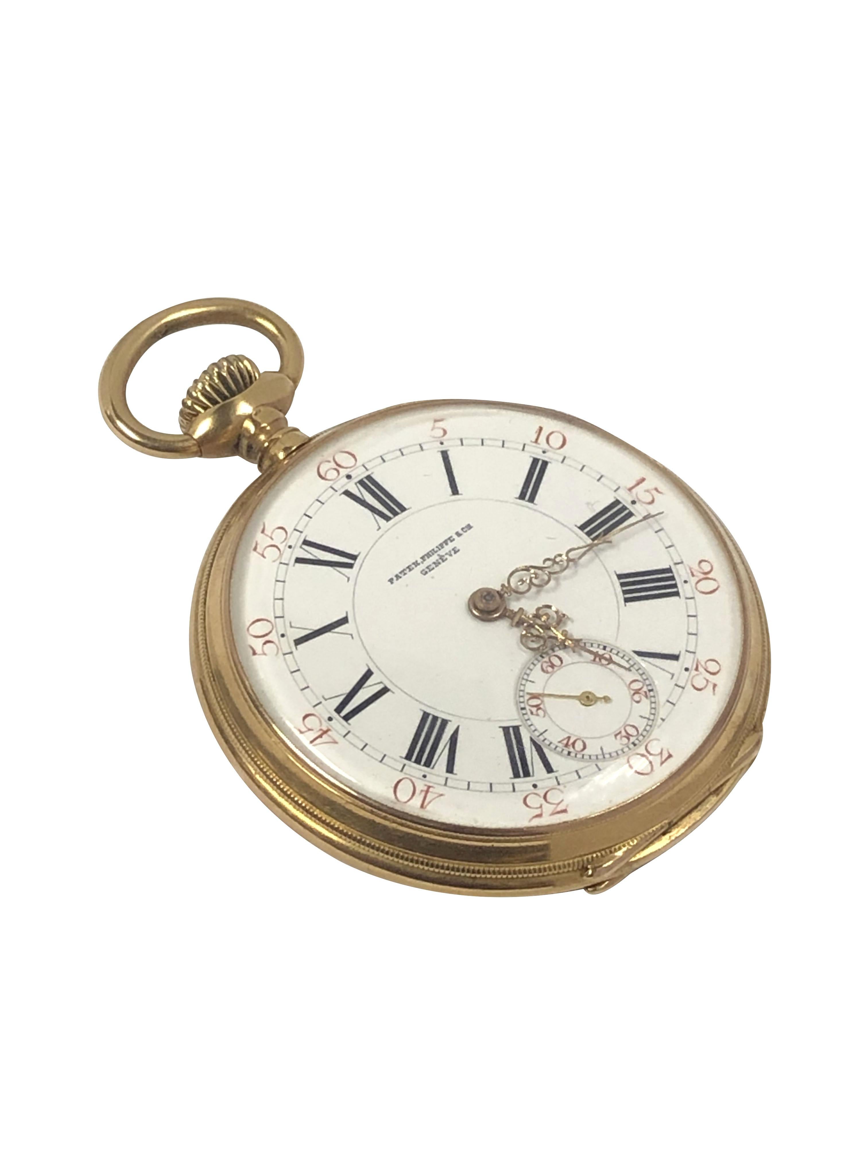 Women's or Men's Antique Patek Philippe Yellow Gold Porcelain Dial Pocket Watch