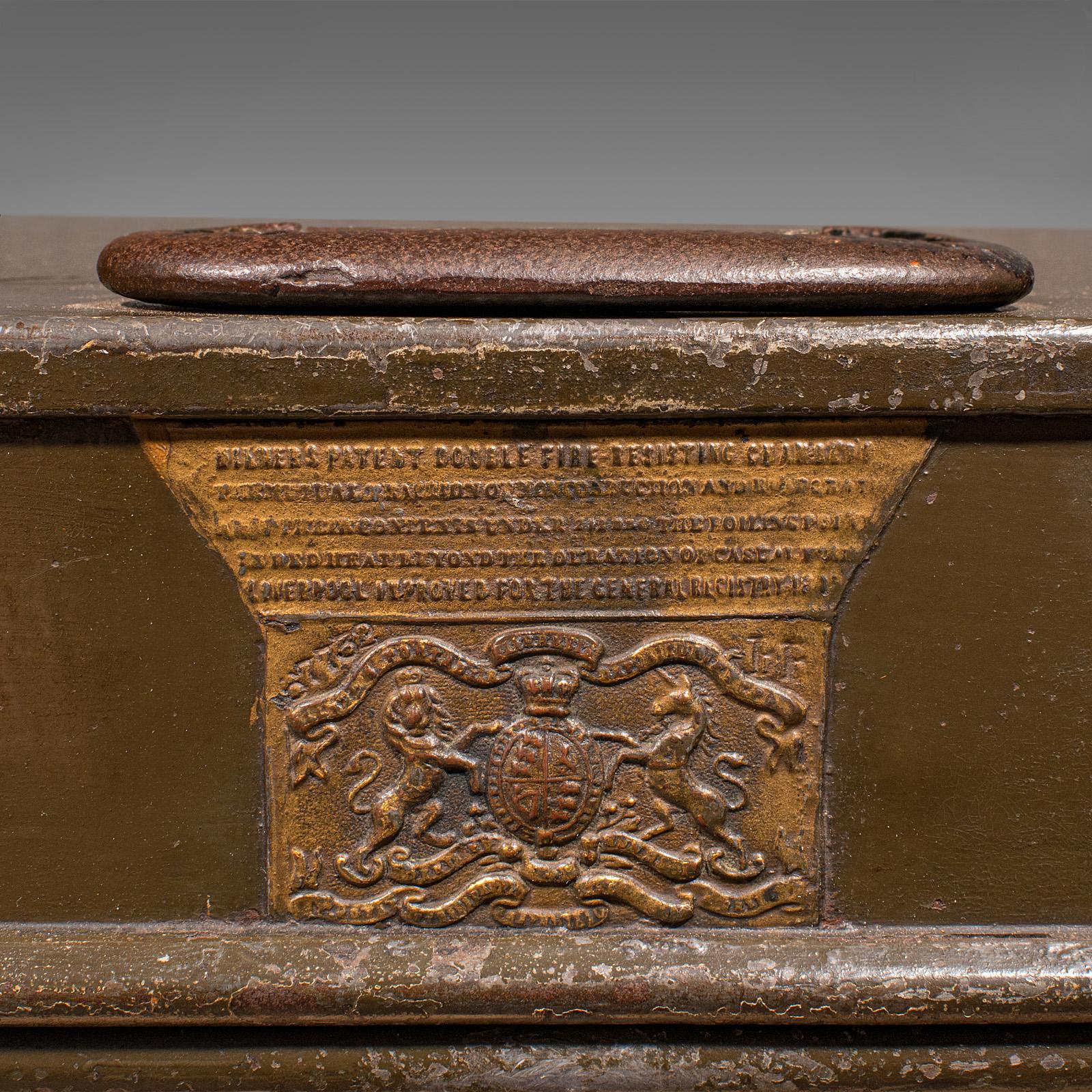 Antique Patent Safe, English Cast Iron Lock Box, Milners of Liverpool, Victorian For Sale 5