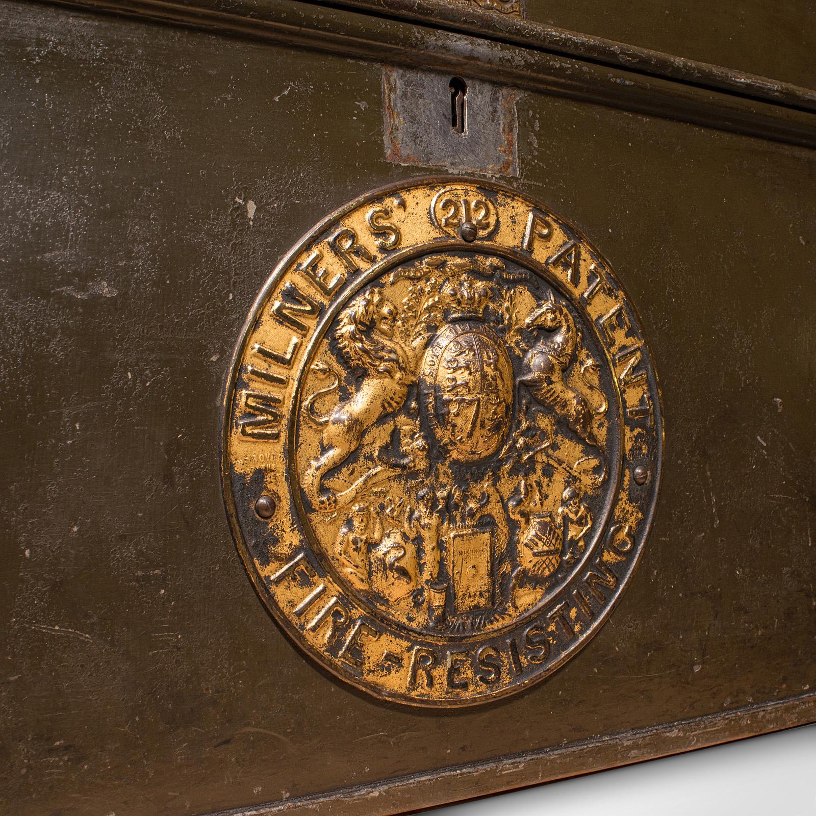 Antique Patent Safe, English Cast Iron Lock Box, Milners of Liverpool, Victorian For Sale 6