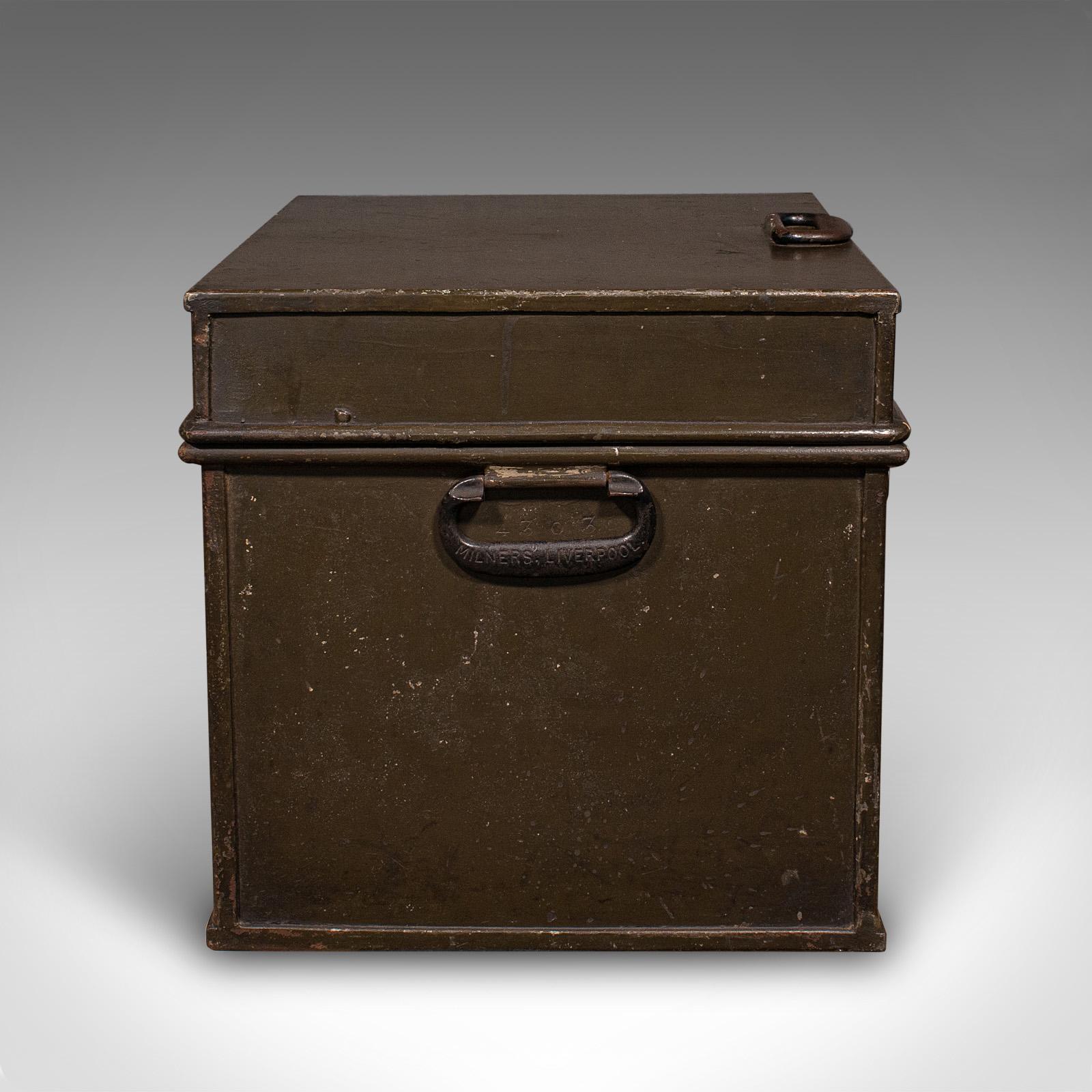 Antique Patent Safe, English Cast Iron Lock Box, Milners of Liverpool, Victorian In Good Condition For Sale In Hele, Devon, GB