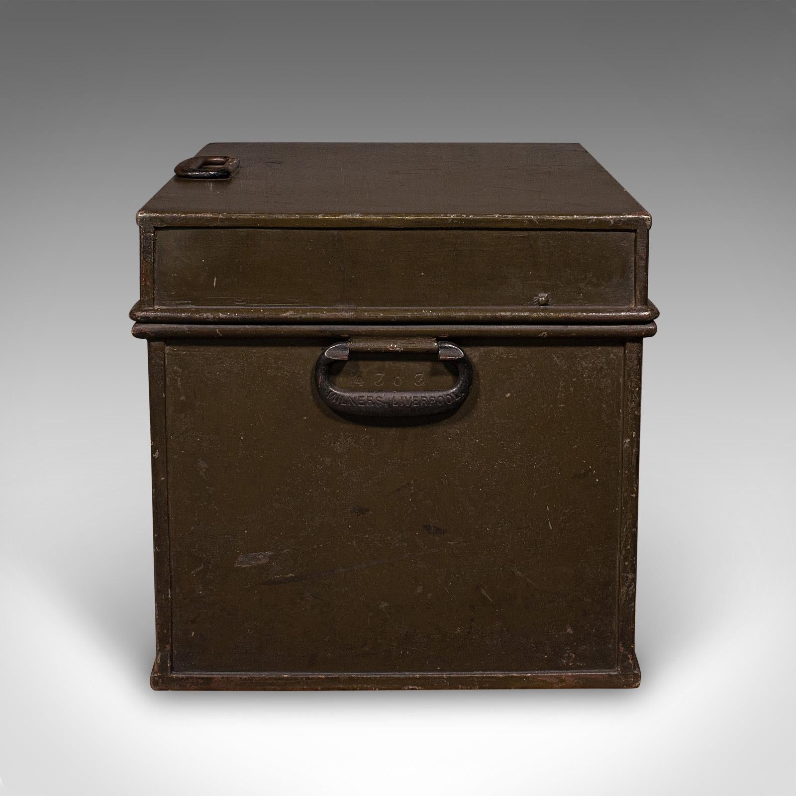 Antique Patent Safe, English Cast Iron Lock Box, Milners of Liverpool, Victorian For Sale 1
