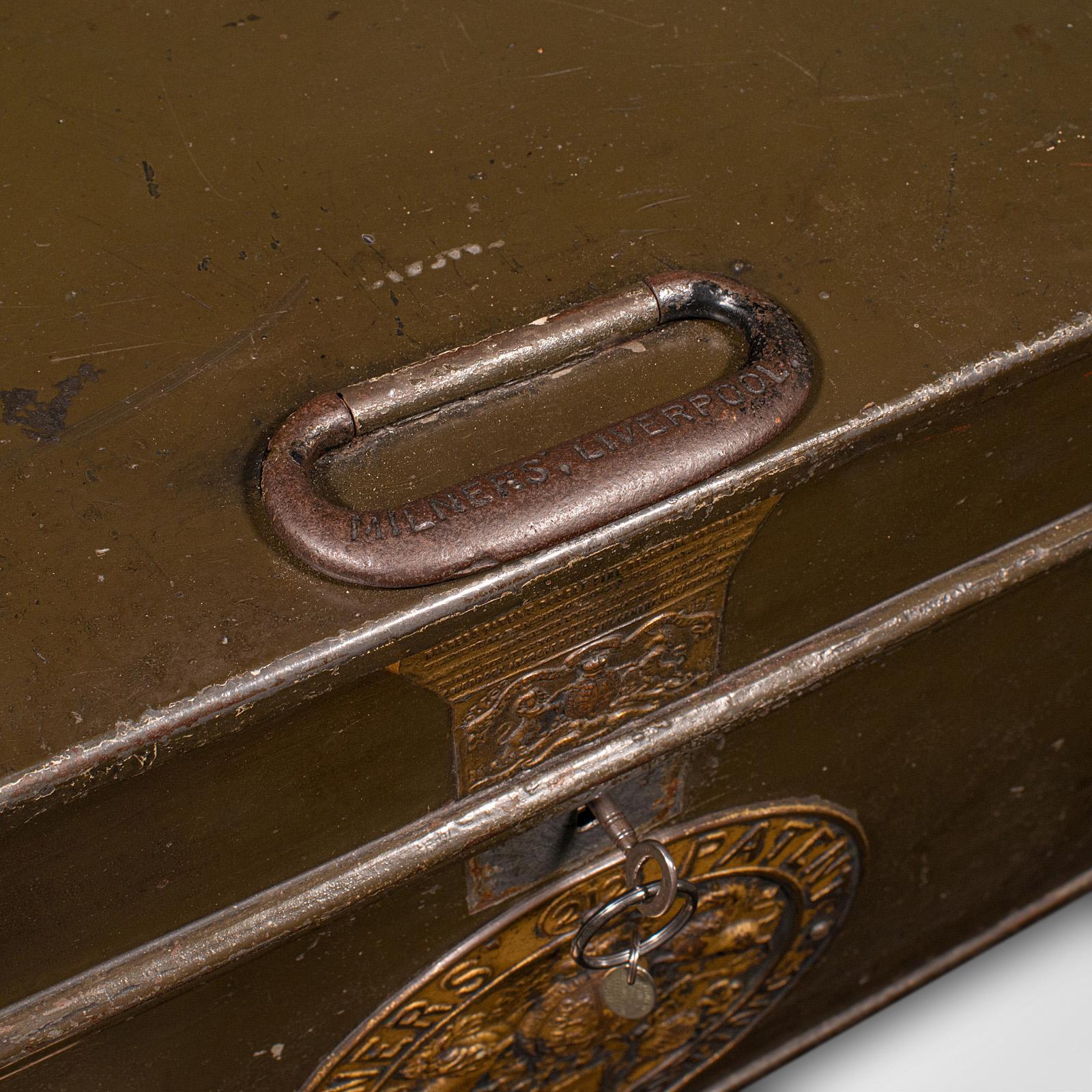 Antique Patent Safe, English Cast Iron Lock Box, Milners of Liverpool, Victorian For Sale 4