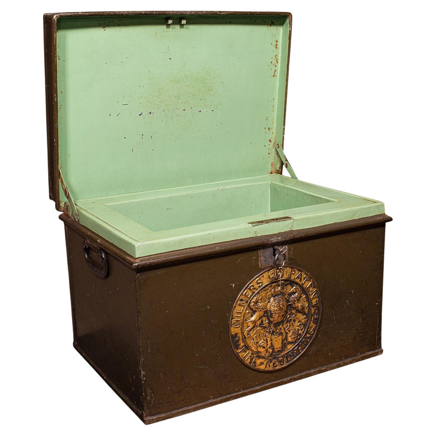 Antique Patent Safe, English Cast Iron Lock Box, Milners of Liverpool, Victorian For Sale