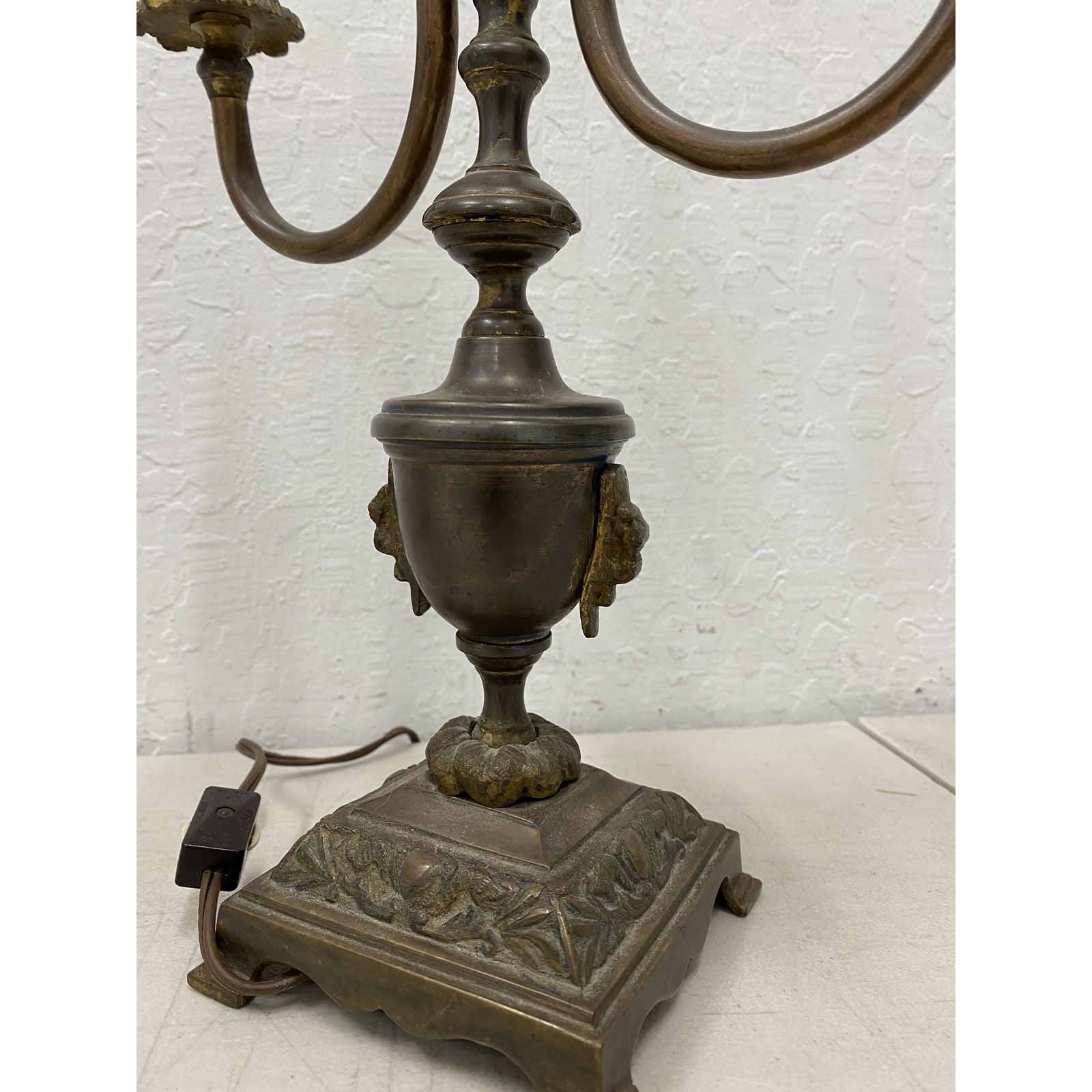 Cast Antique Patinated Brass Classical Urn Candelabras Converted to Table Lamps