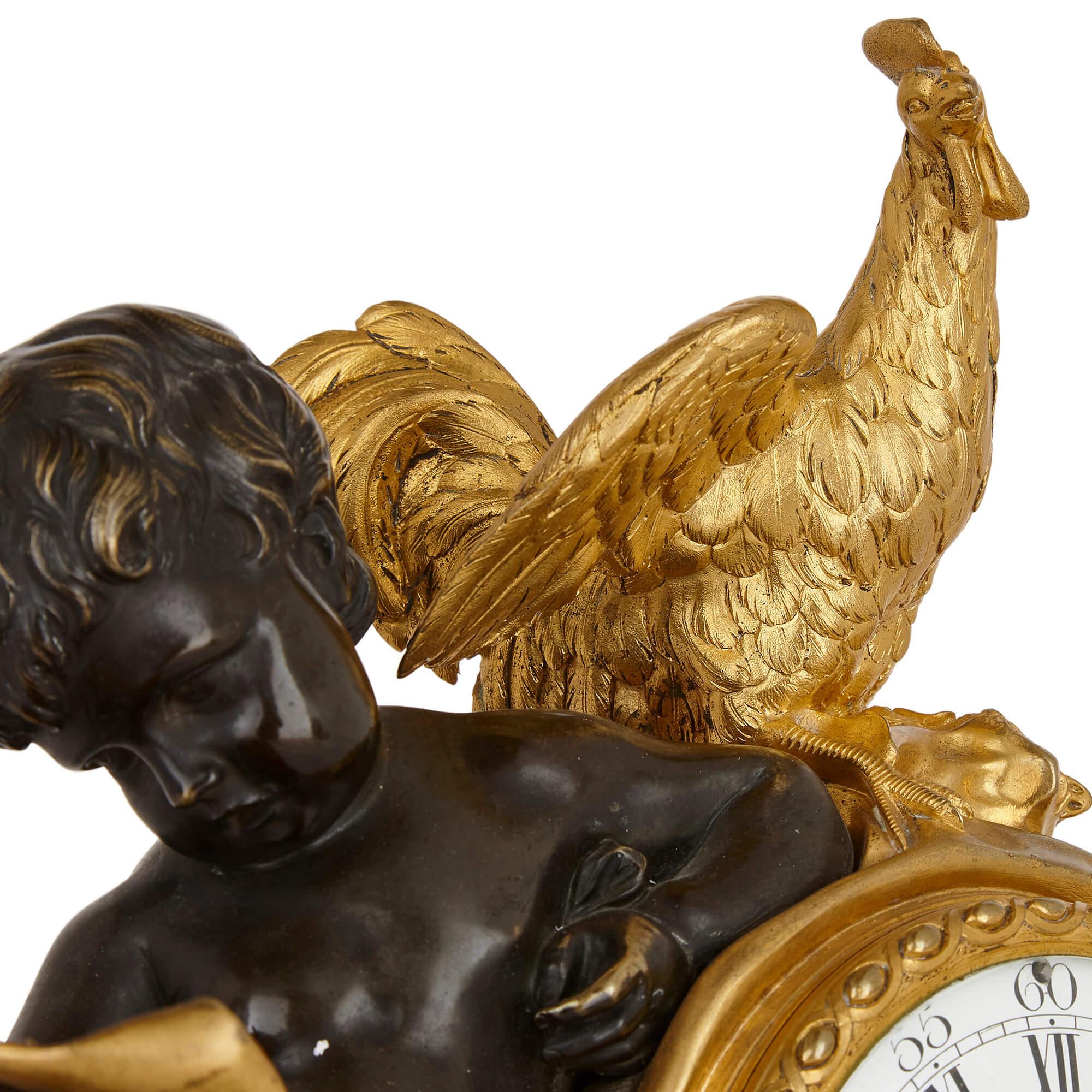 Antique Patinated Bronze and Ormolu Figurative Mantel Clock by Dasson In Good Condition For Sale In London, GB