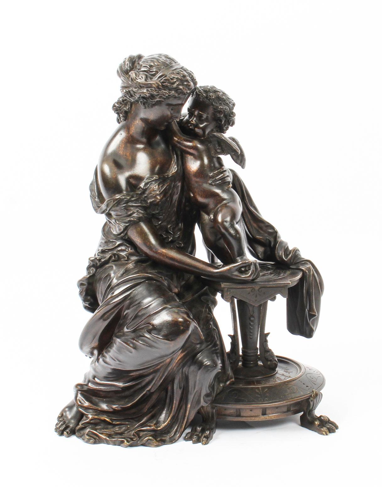 Antique Patinated Bronze by Emile Herbert Woman with Cherub, 19th Century 9