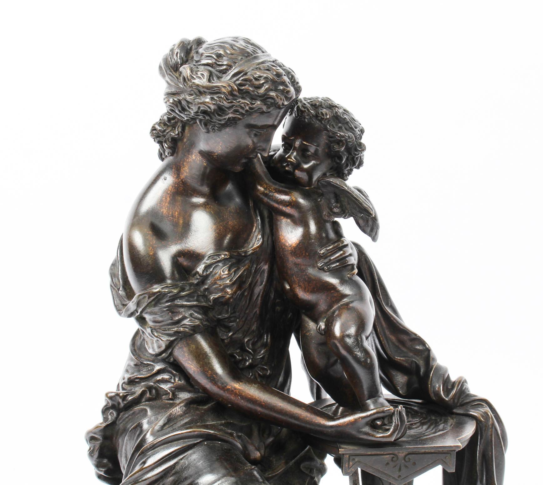 Antique Patinated Bronze by Emile Herbert Woman with Cherub, 19th Century In Good Condition In London, GB