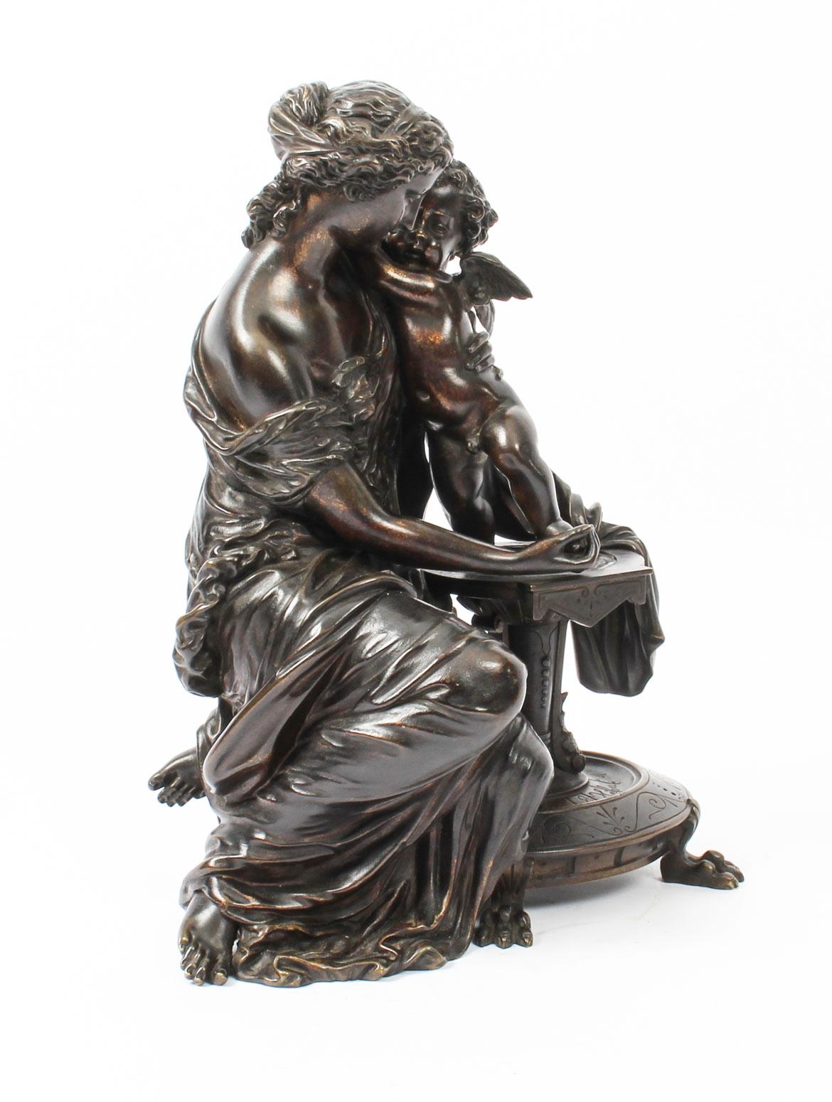 Antique Patinated Bronze by Emile Herbert Woman with Cherub, 19th Century 1