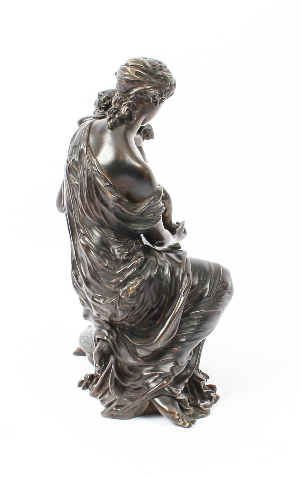 Antique Patinated Bronze by Emile Herbert Woman with Cherub, 19th Century 2