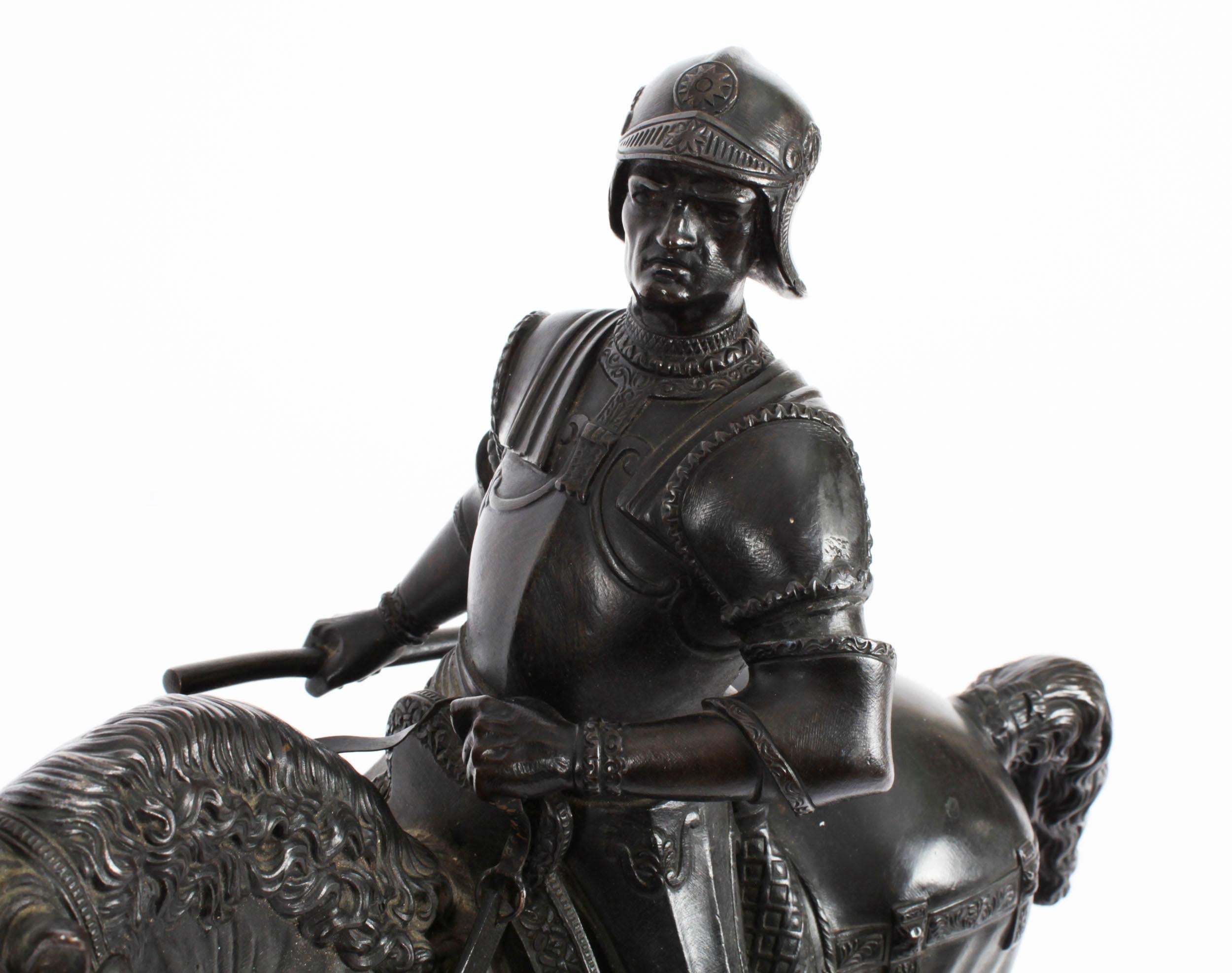 Antike patinierte Bronze-Reiterstatue von Bartolomeo Colleoni, 1860, 19. Jahrhundert 5