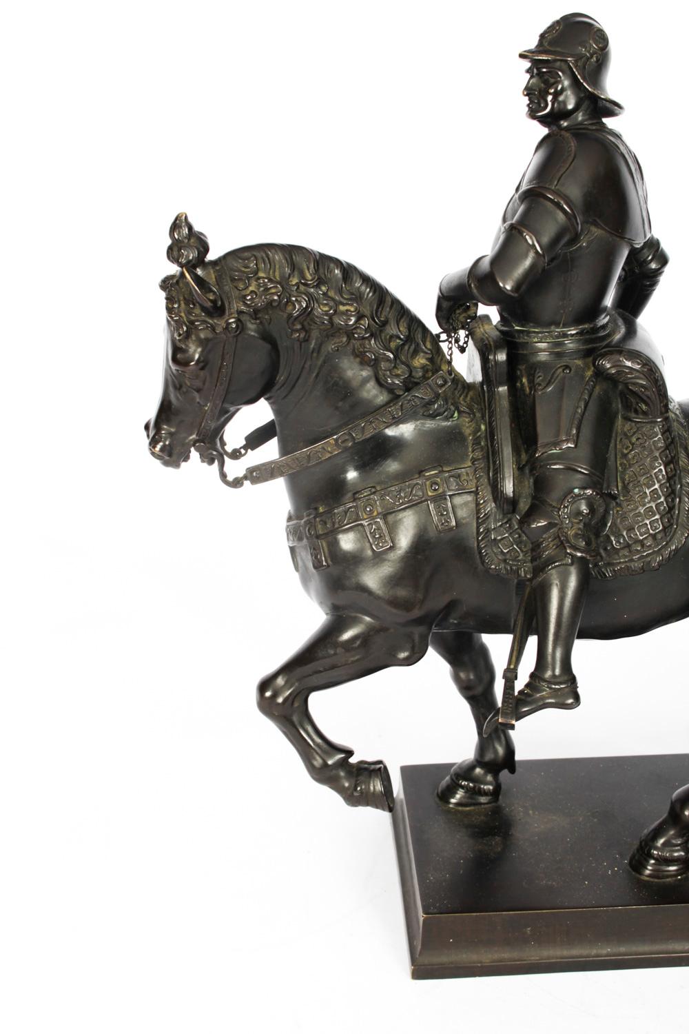 Antique Patinated Bronze Equestrian Statue of Bartolomeo Colleoni 1860 19th C 7