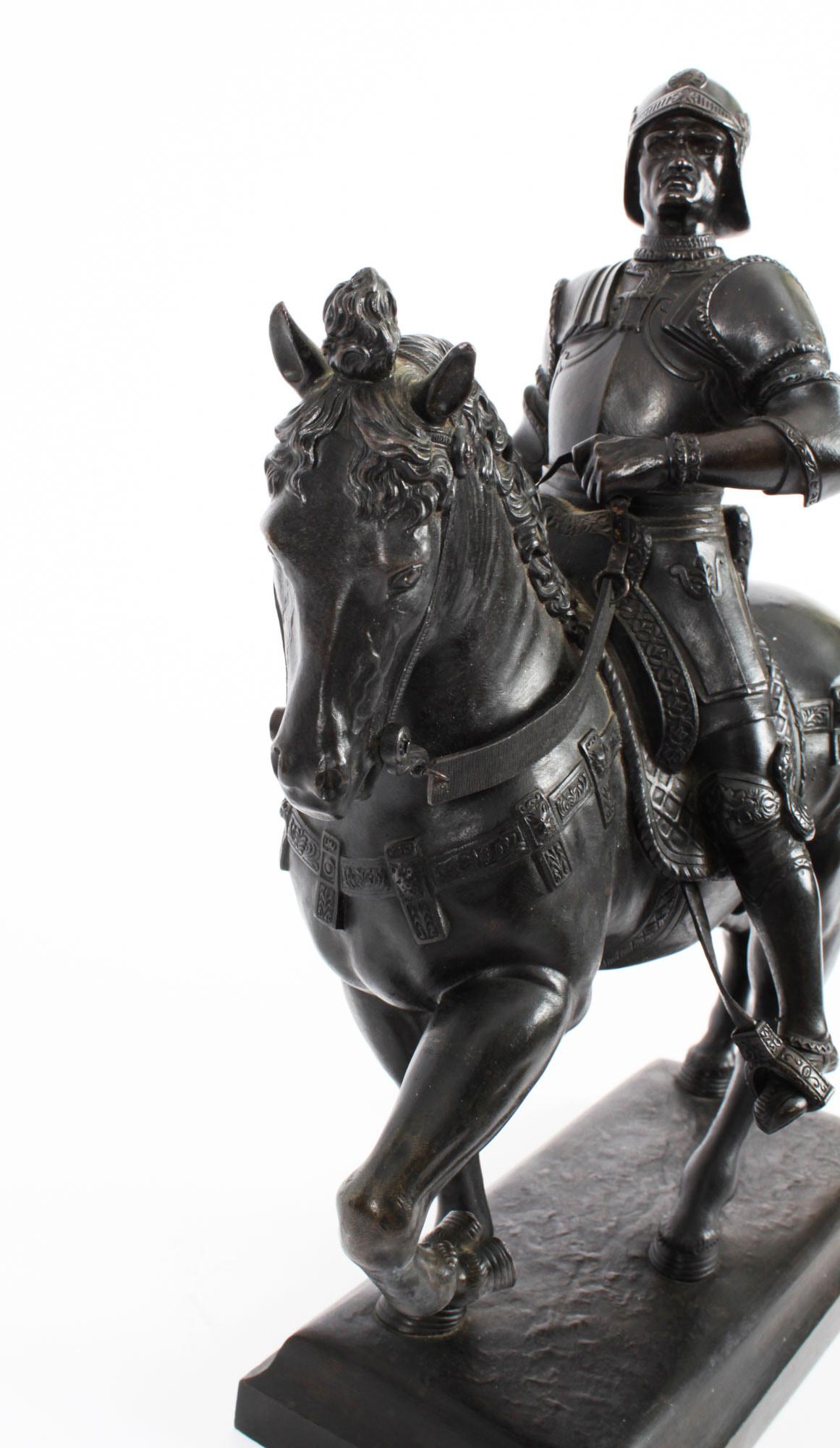 Antique Patinated Bronze Equestrian Statue of Bartolomeo Colleoni 1860, 19th C 7