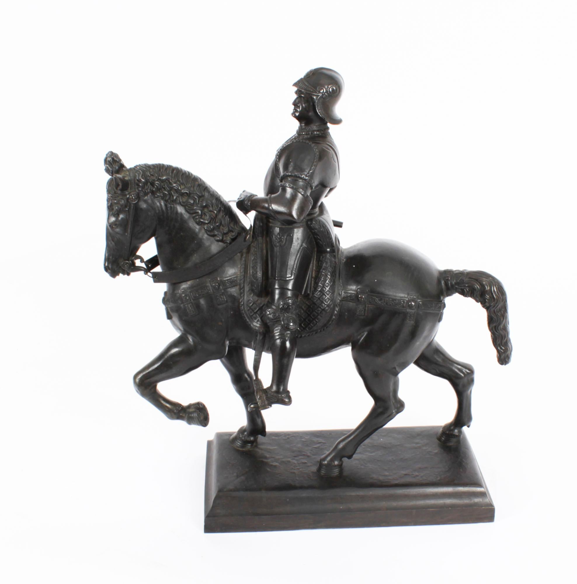 Antique Patinated Bronze Equestrian Statue of Bartolomeo Colleoni 1860, 19th C 8