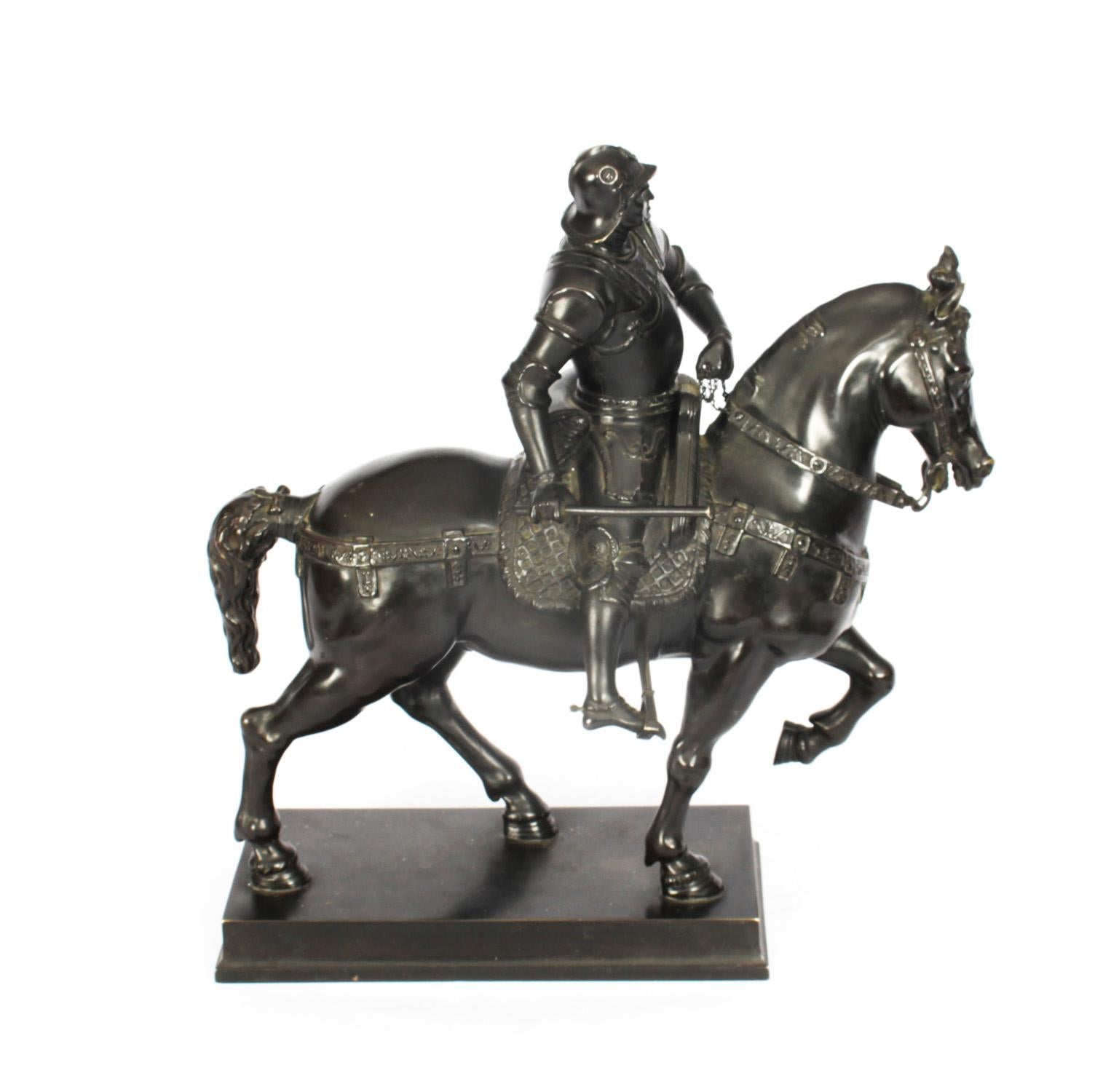 Antique Patinated Bronze Equestrian Statue of Bartolomeo Colleoni 1860 19th C 9