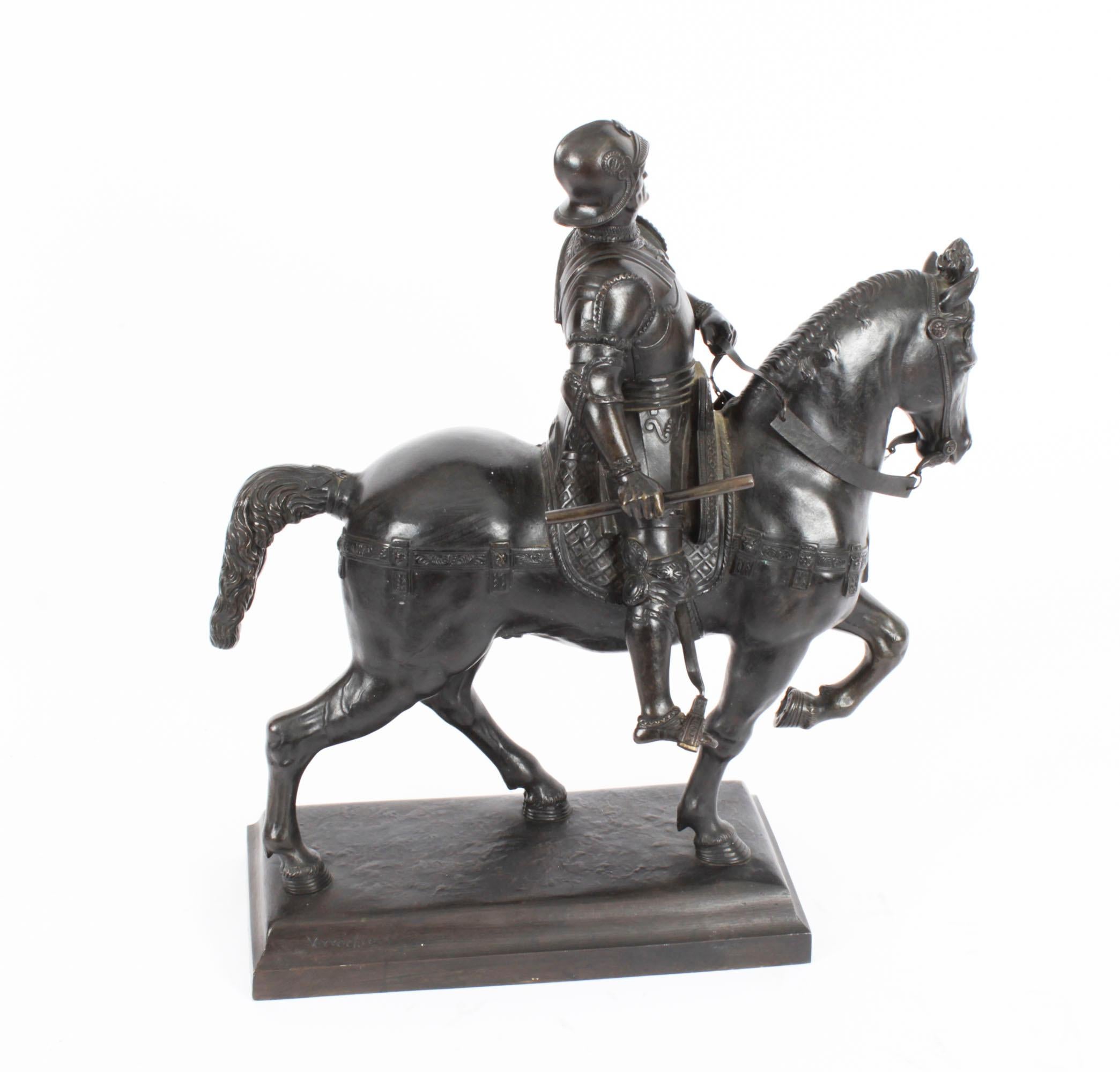Antique Patinated Bronze Equestrian Statue of Bartolomeo Colleoni 1860, 19th C 10