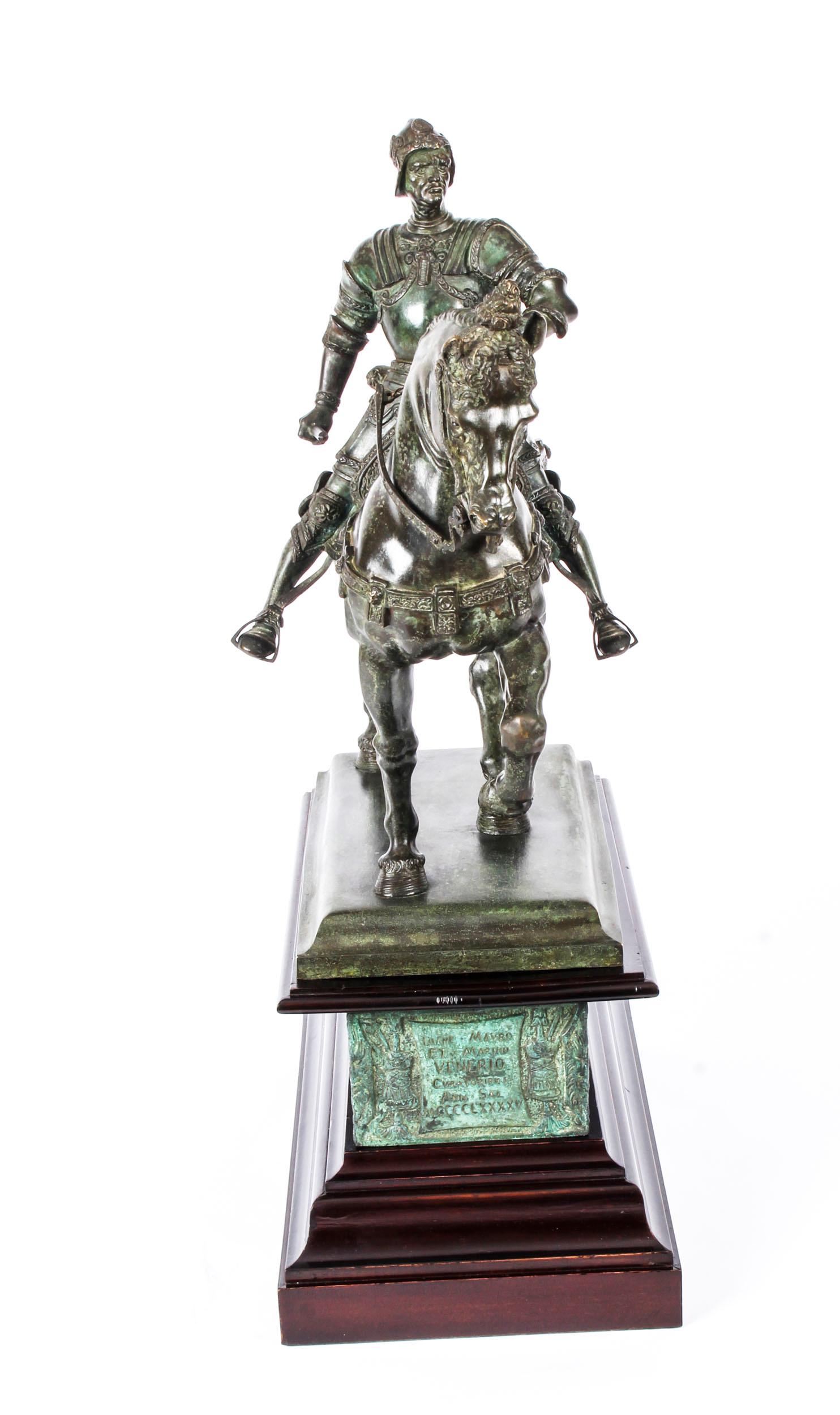 Antique Patinated Bronze Equestrian Statue of Bartolomeo Colleoni 1860 19th C 11