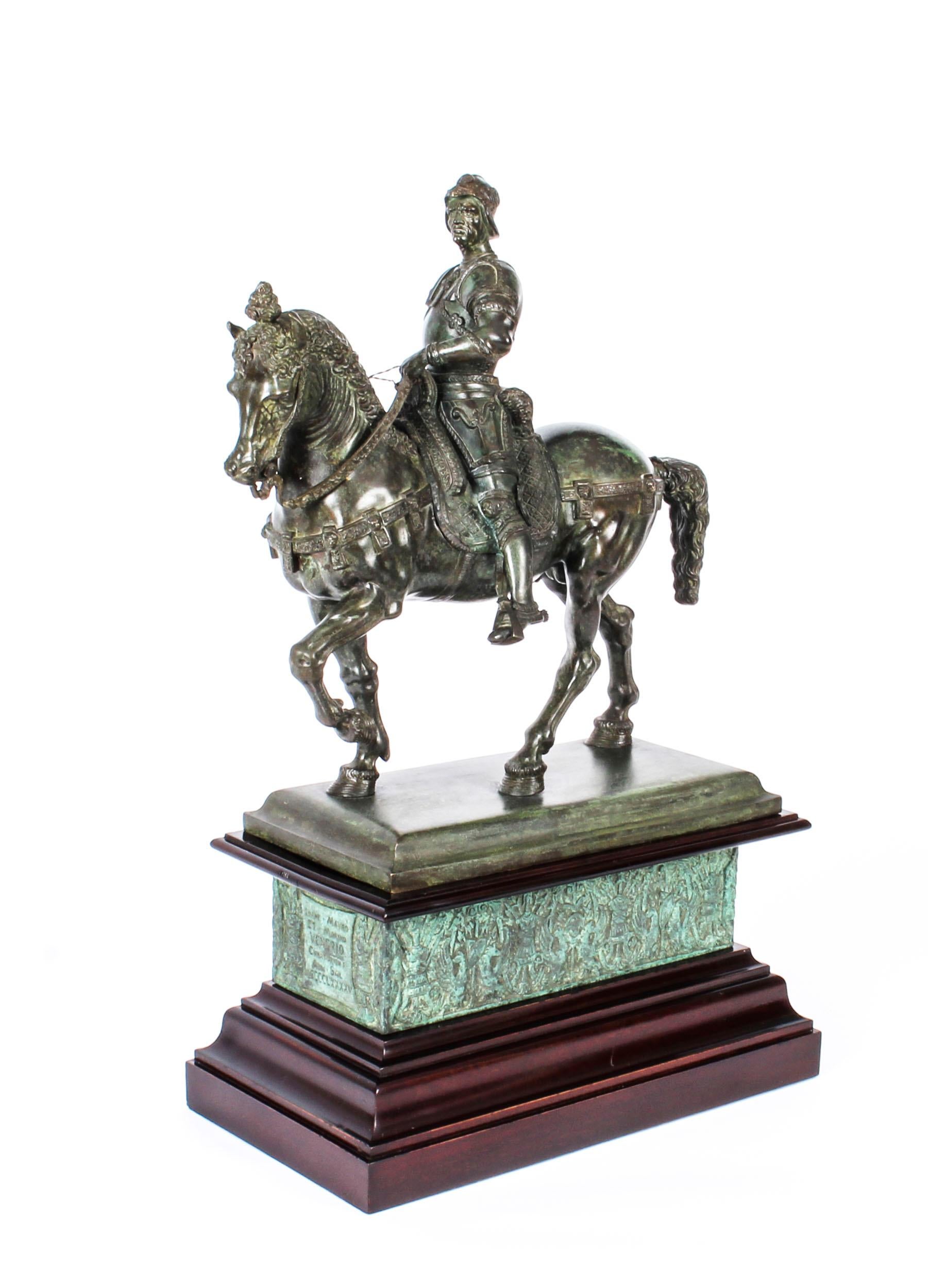 Antique Patinated Bronze Equestrian Statue of Bartolomeo Colleoni 1860 19th C 13