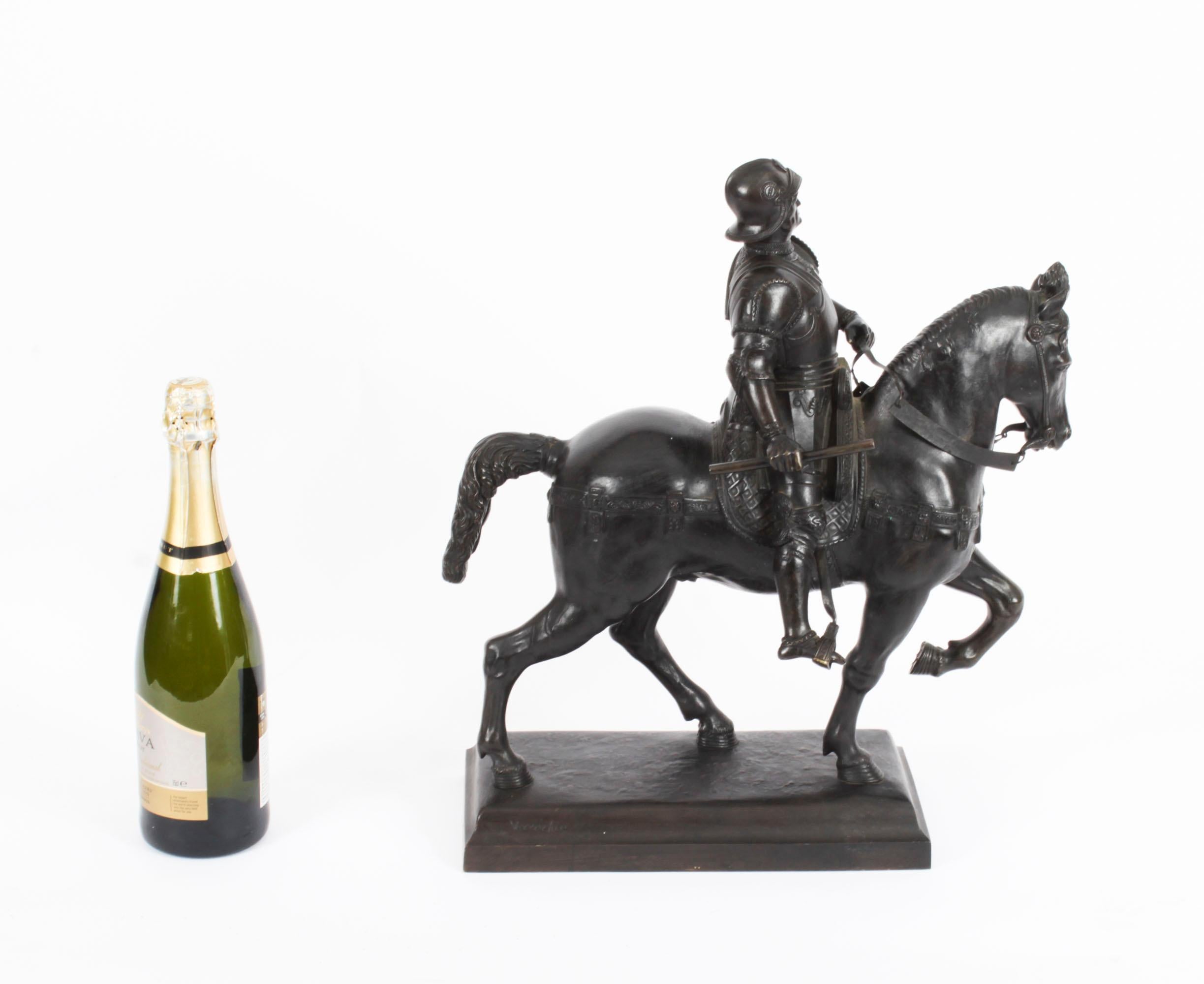 Antike patinierte Bronze-Reiterstatue von Bartolomeo Colleoni, 1860, 19. Jahrhundert 14