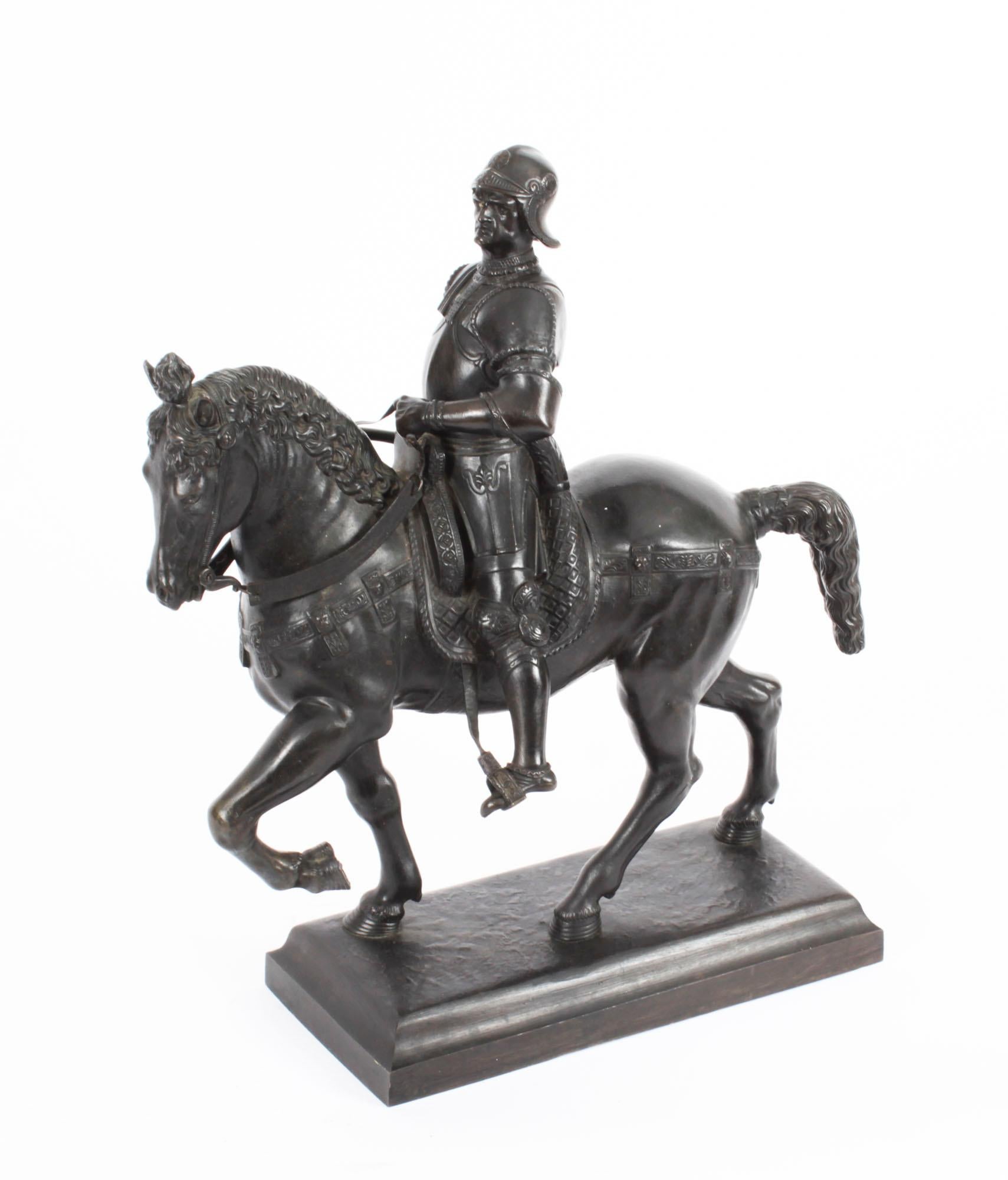 Antike patinierte Bronze-Reiterstatue von Bartolomeo Colleoni, 1860, 19. Jahrhundert 15