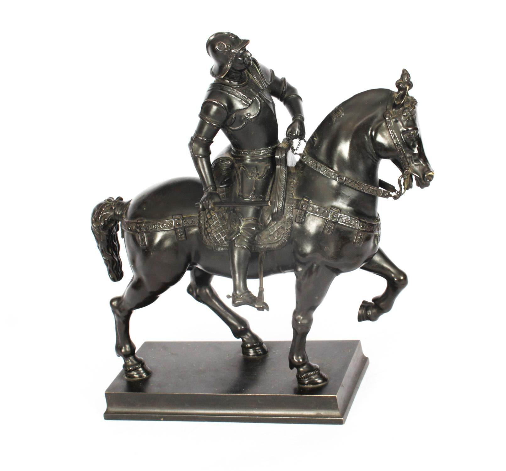 Antique Patinated Bronze Equestrian Statue of Bartolomeo Colleoni 1860 19th C In Good Condition In London, GB
