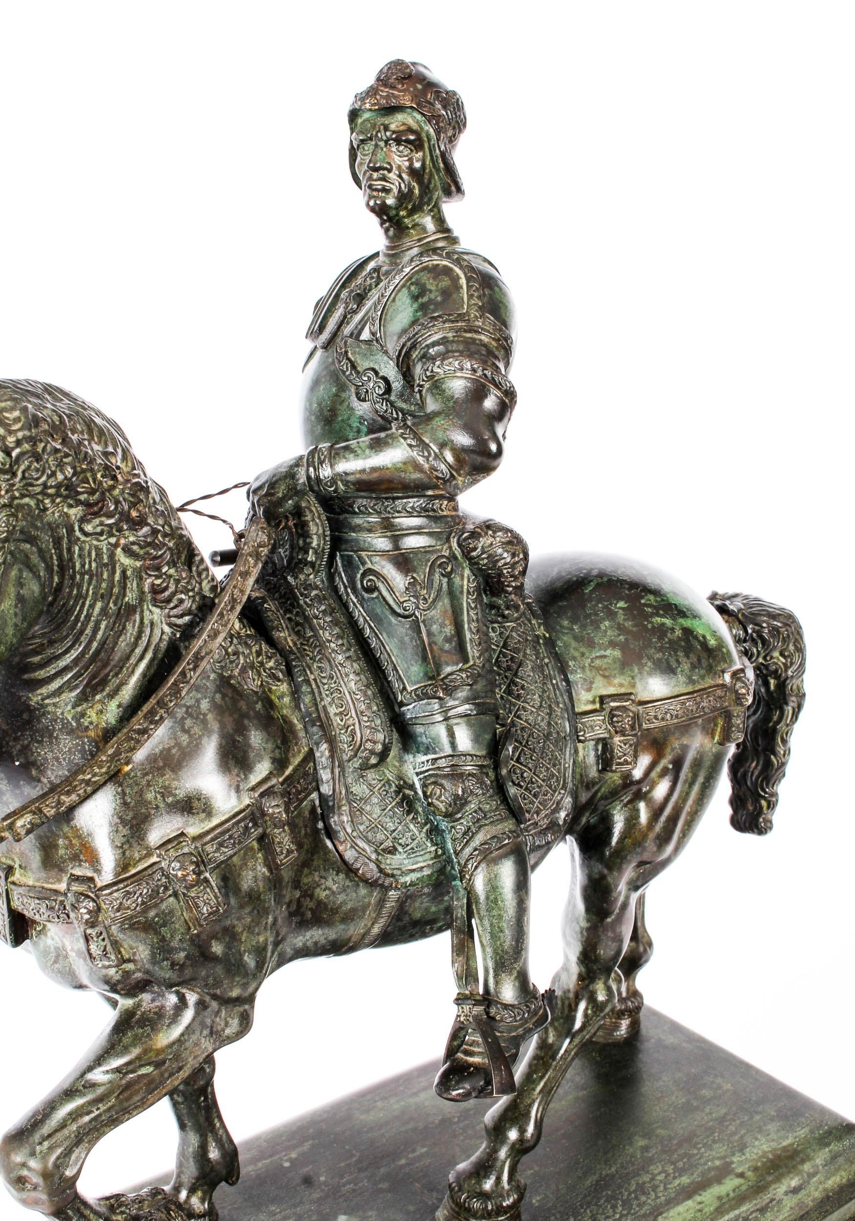 Antique Patinated Bronze Equestrian Statue of Bartolomeo Colleoni 1860 19th C In Good Condition In London, GB