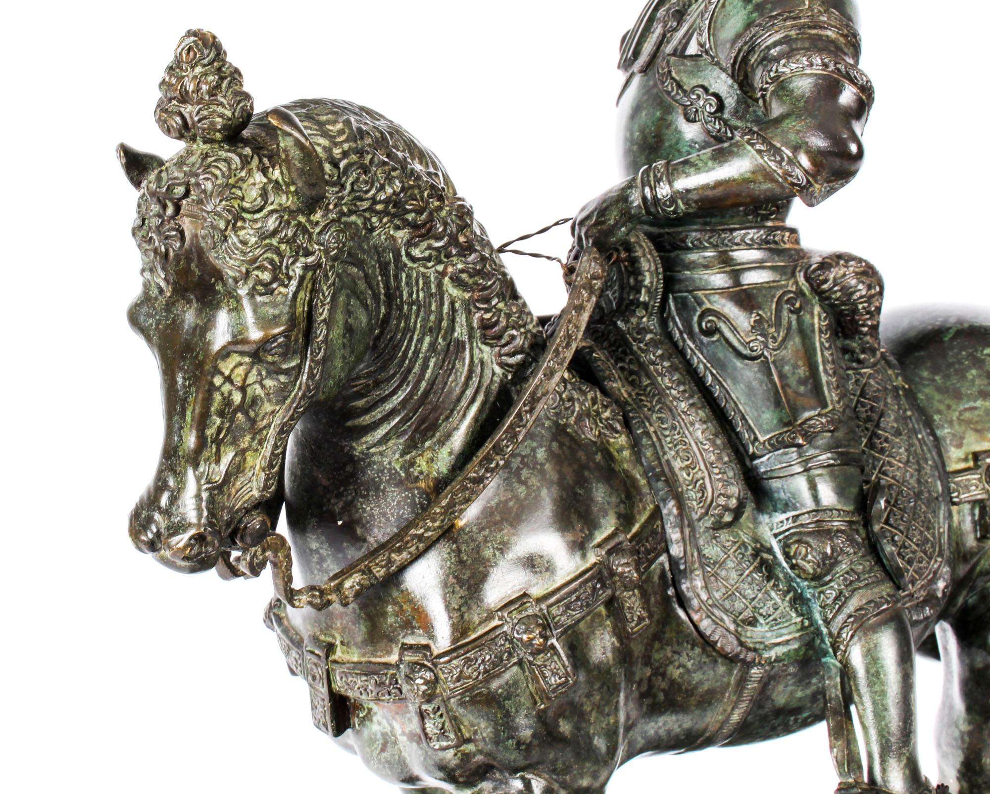 Mid-19th Century Antique Patinated Bronze Equestrian Statue of Bartolomeo Colleoni 1860 19th C