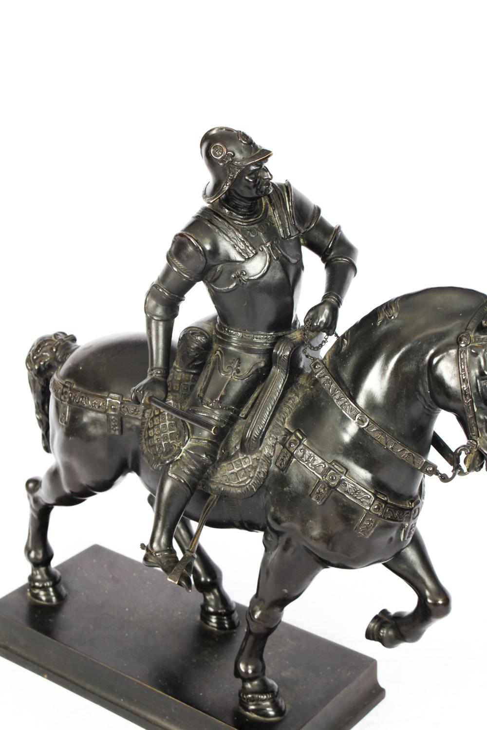 Antique Patinated Bronze Equestrian Statue of Bartolomeo Colleoni 1860 19th C 1