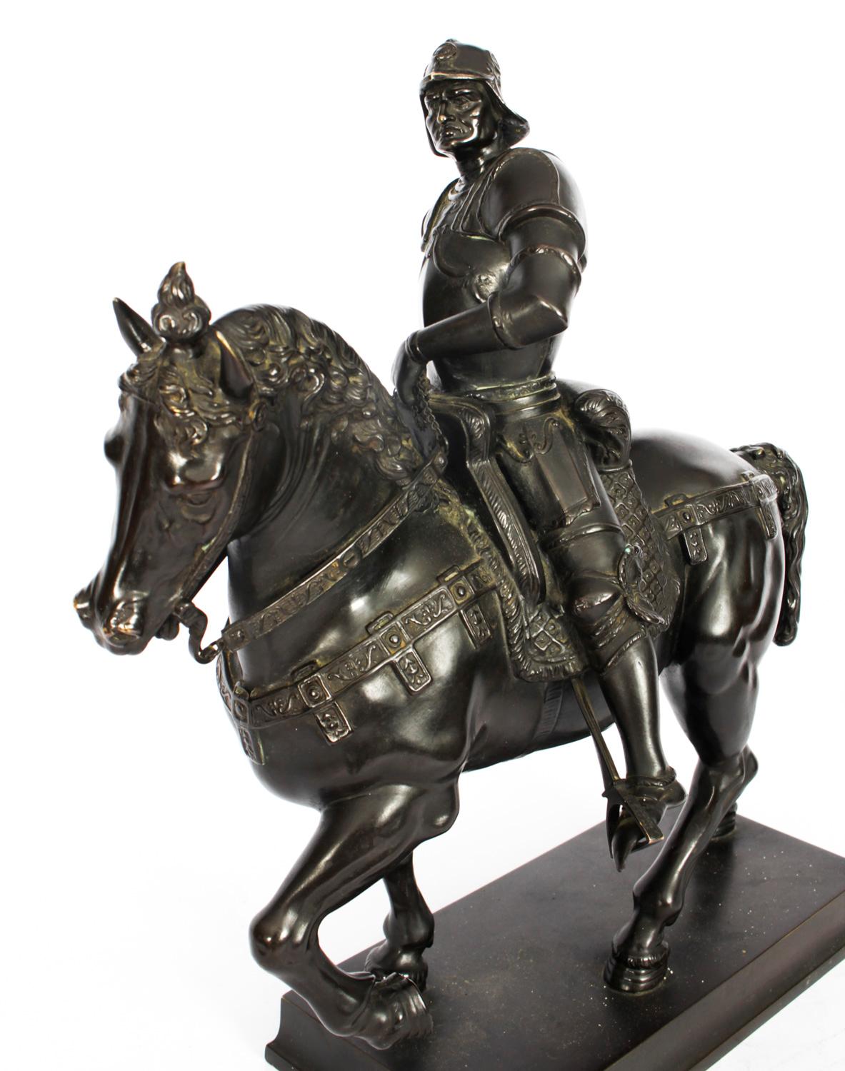 Antique Patinated Bronze Equestrian Statue of Bartolomeo Colleoni 1860 19th C 2